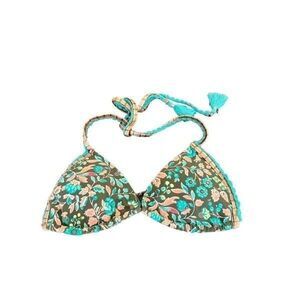 Aerie Crochet Trim Teal & Brown Floral Triangle Bikini Top - Boho Print Size Top